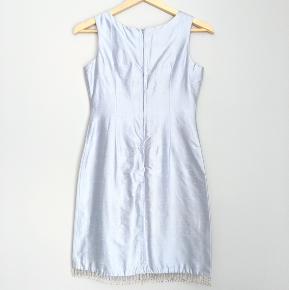 🇺🇸 Plum 100% Silk Beaded Dress Ice Blue Made In USA - Picture 3 of 8